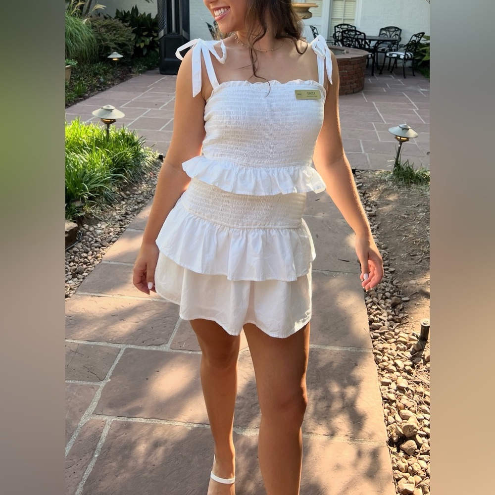 Le Lis White Tiered Mini Dress